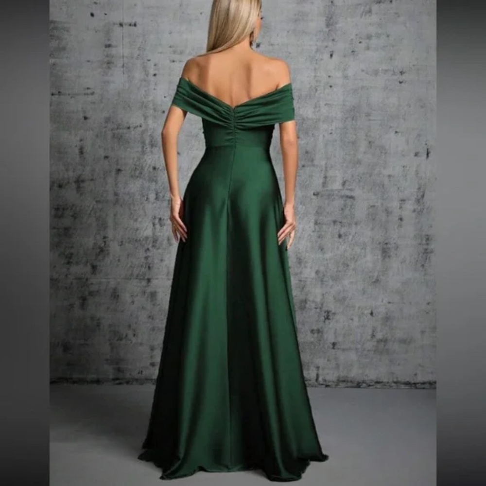 Luxe Satin Off Shoulder Evening Prom Party Formal Wedding Dress - Picture 13 of 16